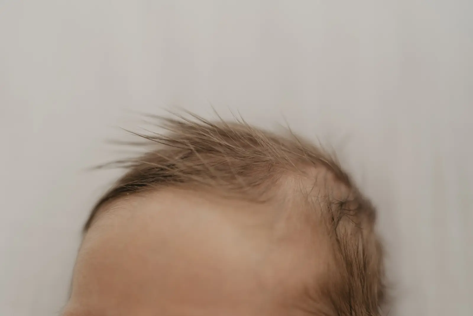 Detail: Kopf eines Neugeborenen mit feinem Haar